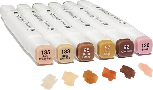 6 Colors Skin Tone Alcohol Markers Set, Skin, Wood, Earth Colors Dual Tips Art Markers Drawing Sketched Double Tipped for Adults Beginner Kids (Skin Tone)