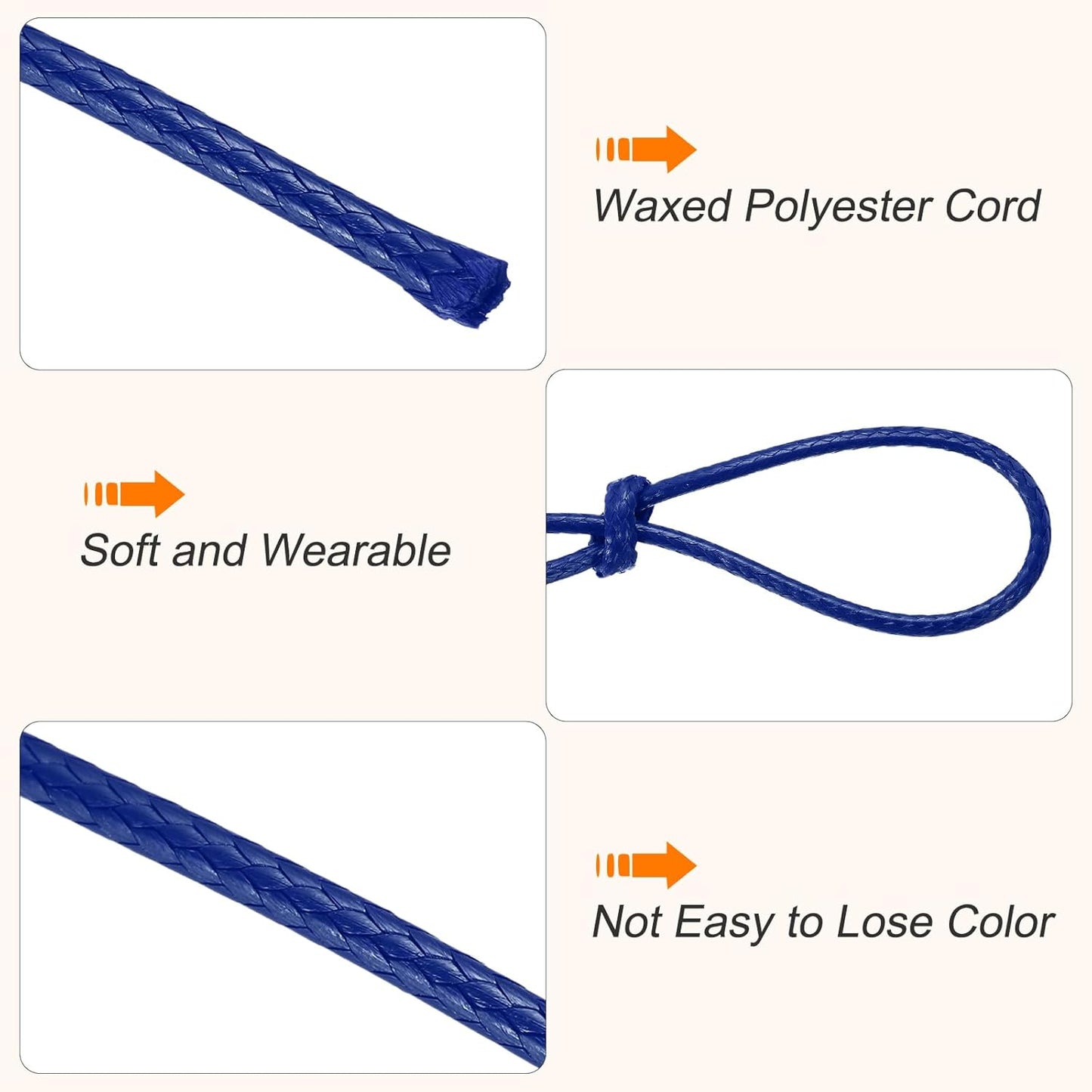 MECCANIXITY Waxed Cord 1.5mm Waxed Thread 87 Yard Wax String Leather Cord for Bracelet Making, Necklaces, Beading, Jewelry Making and DIY Crafts(Dark Blue)