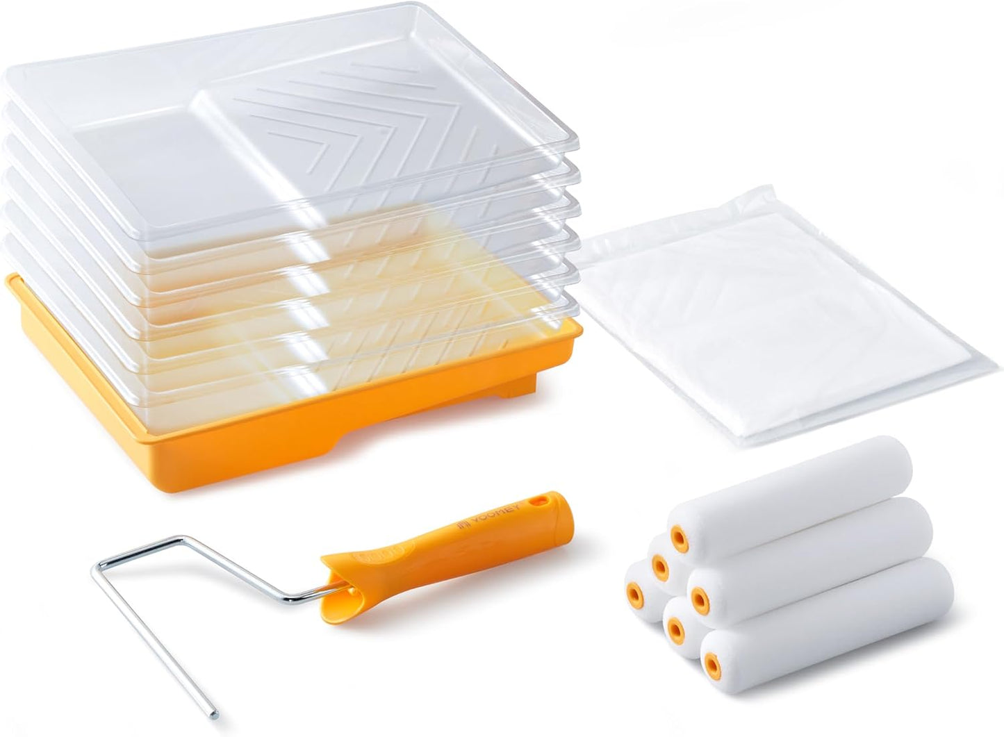 voomey 15 Pcs 6 Inch Paint Roller Kit with Small Paint Roller, Paint Tray with Liners, Foam Paint Roller for Painting Door, Walls, Cabinet