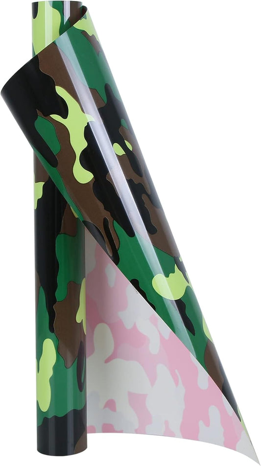 TORC Army Green Camouflage Heat Transfer Vinyl 12 inch x 5 ft, Camo HTV Vinyl Iron on Transfer for T-Shirts