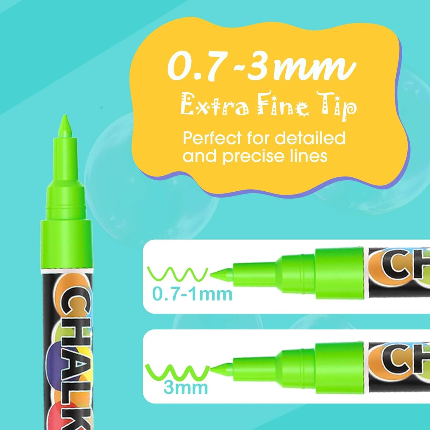 Extra Fine Tip Liquid Chalk Markers for Chalkboard, 20 Colors Window Liquid Chalk Marker Pens with 1mm Fine Tips, Washable Erasable Wet Erase Marker Pens Set for Bistro, Car Glass, Poster, Blackboard