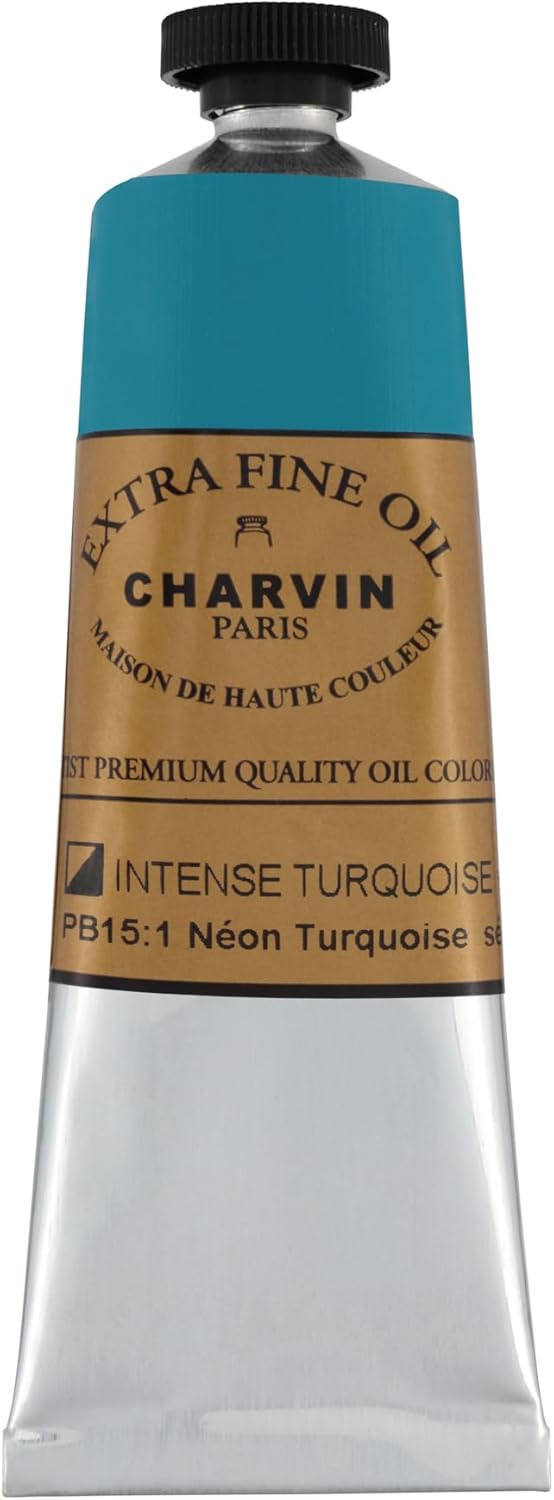 Charvin Extra Fine Oil Paint, Intense Turquoise 60 ml - Triple-Milled, Rich Texture, Poppy Oil-Based, Light-Fast, Handmade, Archival Quality
