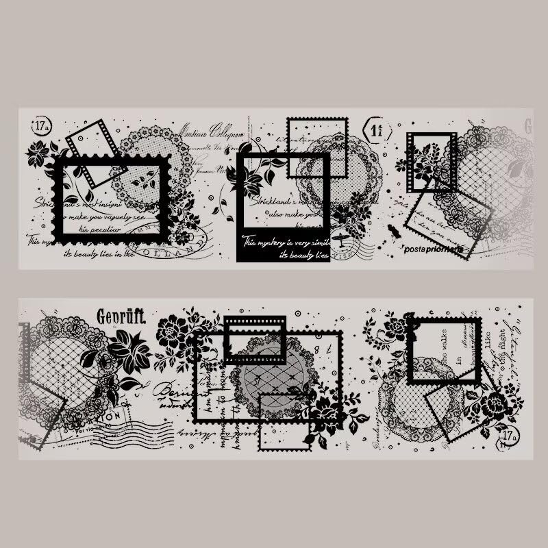 3pcs Vintage Lace Tape Cutout Art Lace Black White Stickers Roll Sticker PET Reusable Exquisite Lace Rose Floral Pattern Tape for DIY Scrapbook Album Journal Photo Frames Decor