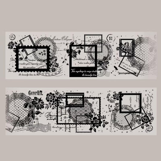 3pcs Vintage Lace Tape Cutout Art Lace Black White Stickers Roll Sticker PET Reusable Exquisite Lace Rose Floral Pattern Tape for DIY Scrapbook Album Journal Photo Frames Decor