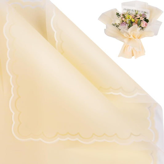 FUHITIM 20 Sheets Flower Wrapping Paper - Waterproof Floral Bouquet Wrapping Paper, Florist Supplies Packaging Paper for Wedding Birthday Gift DIY Crafts (Light Yellow)