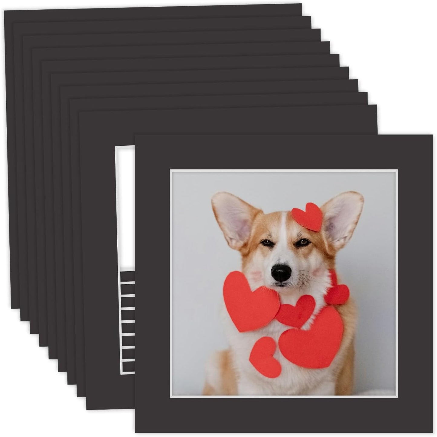 MBC Mat Board Center, 10 Pack 10x10 for 8x8 Black Picture Mats Frame Mattes, Bevel Cut, Acid Free, 4-ply Thickness