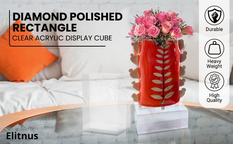 Clear Solid Acrylic Block - 6" x 4" x 2.36" All Diamond Polished Rectangle Clear Acrylic Cube for Display - Plexiglass Lucite Jewellery Block