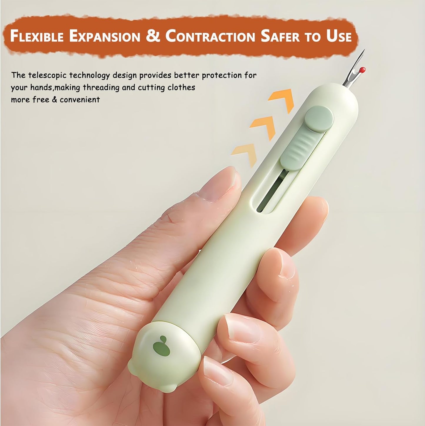 Automatic Needle Threader 3-in-1 Hand Sewing Kit with 2 Sewing Needles for Embroidery, Quilting, Denim & Clothing Repair (Yellow)