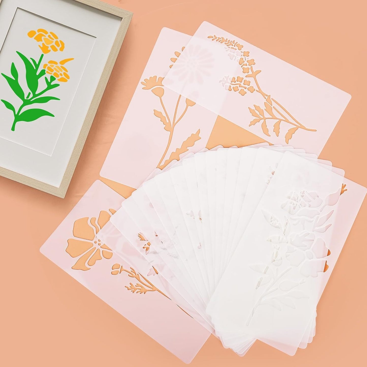 Flower Stencils for Painting Reusable 24PCS Wall Stencil for Crafts Leaf Stencils Templates for DIY Home Decor Art Projects