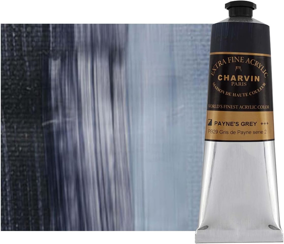 Charvin Extra Fine Professional Acrylic Paint - Payne's Grey, 60ml Tube, Triple-Milled, Lightfast Pigments, Open Stock Artist Acrylic Paints in Nature-Inspired Hues