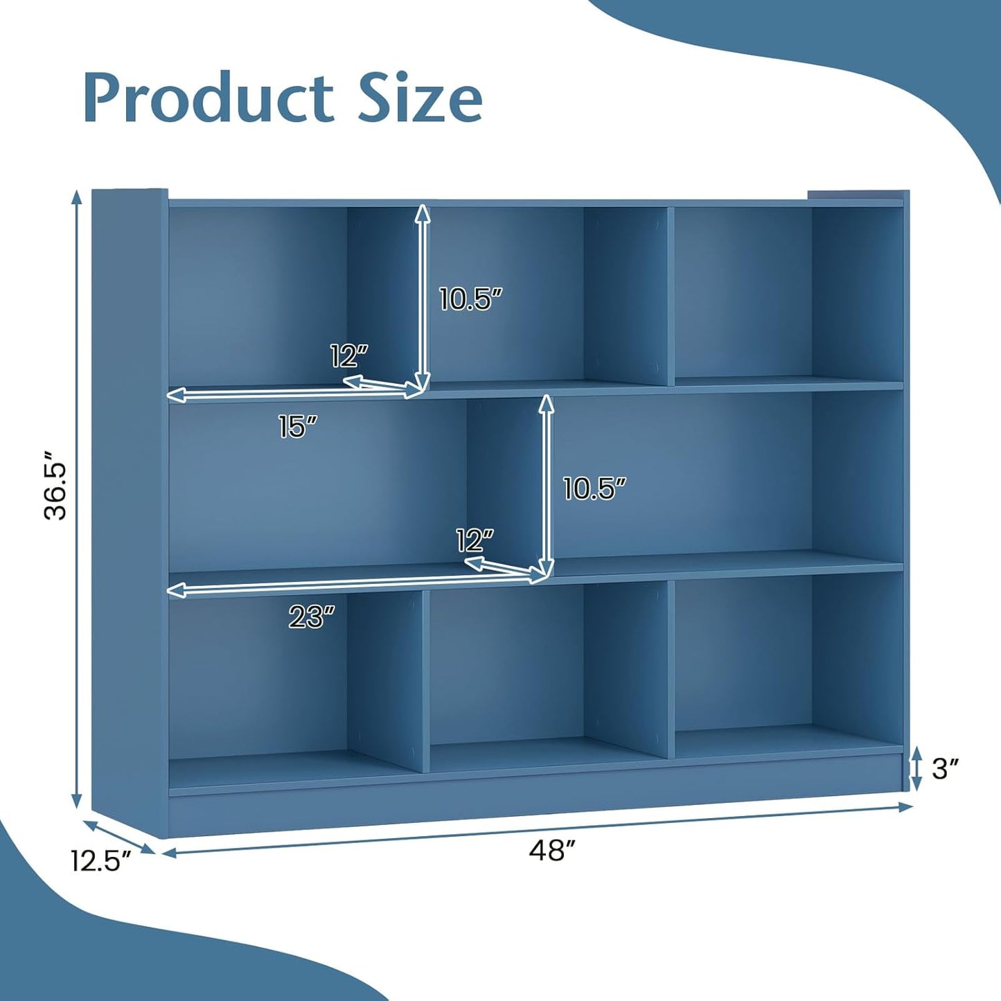 Toy Storage Organizer, 2-Tier Kids Bookshelf, 5 Cube Kids' Bookcases, Cabinets & Shelves, Wooden Toy Organizers, Small Book Shelf for Bedroom, Playroom, Classroom, Nursery (Blue, 3-Tier)