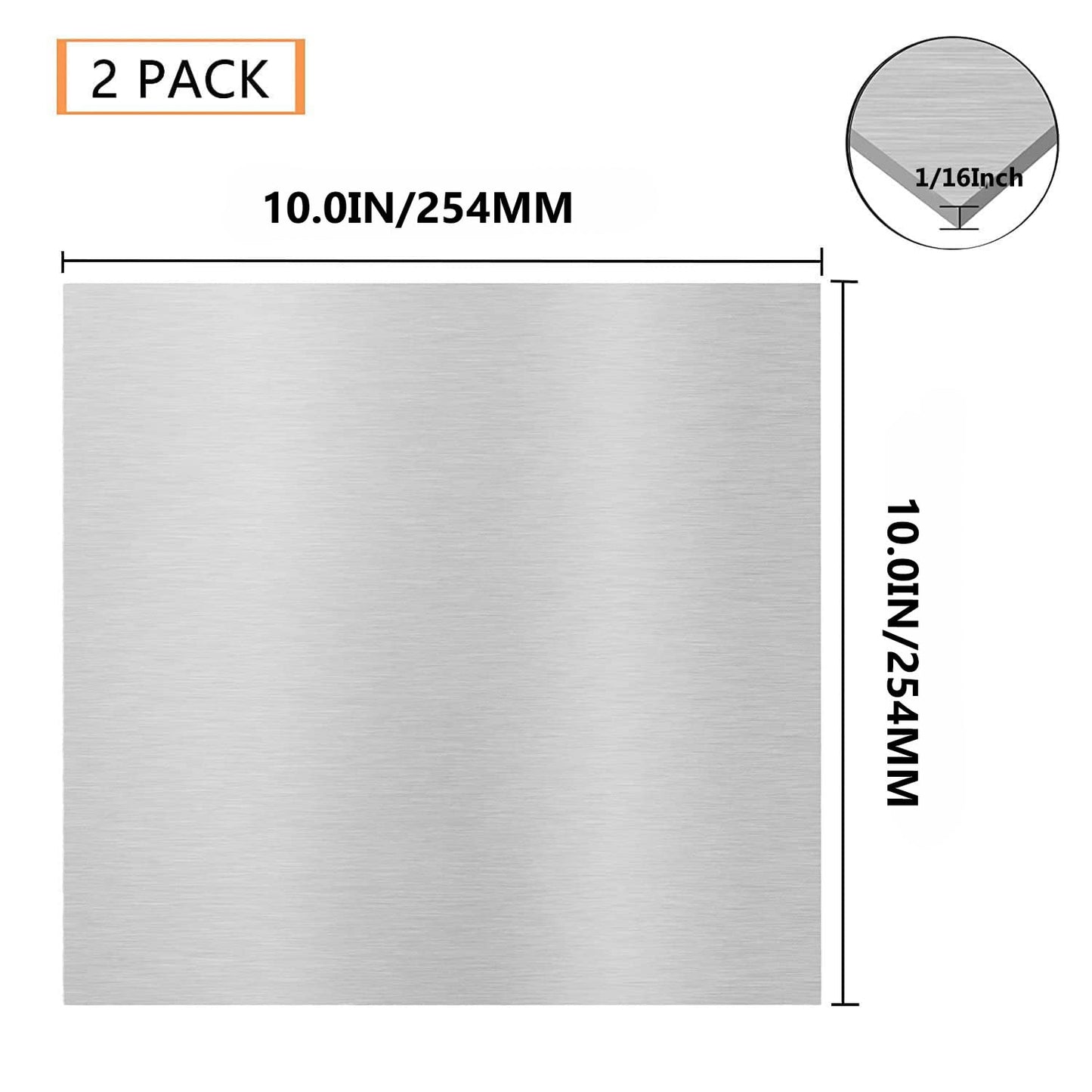 2Pack 6061 T651 Aluminum Sheet Metal 10 x 10 x 1/16 (0.06”) Inch Plain Thin Aluminum Plate Covered with Protective Film, Heat Treatable Rectangle 1.5MM Aluminum Metal Plate for Crafting, Industrial