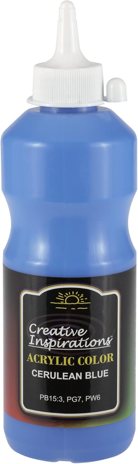 Creative Inspirations Acrylic Paint - Cerulan Blue - 500 mL Bottle - Smooth & Creamy Consistency, Vibrant Pigmentation, Great Coverage for Artists - Clean Up with Soap & Water