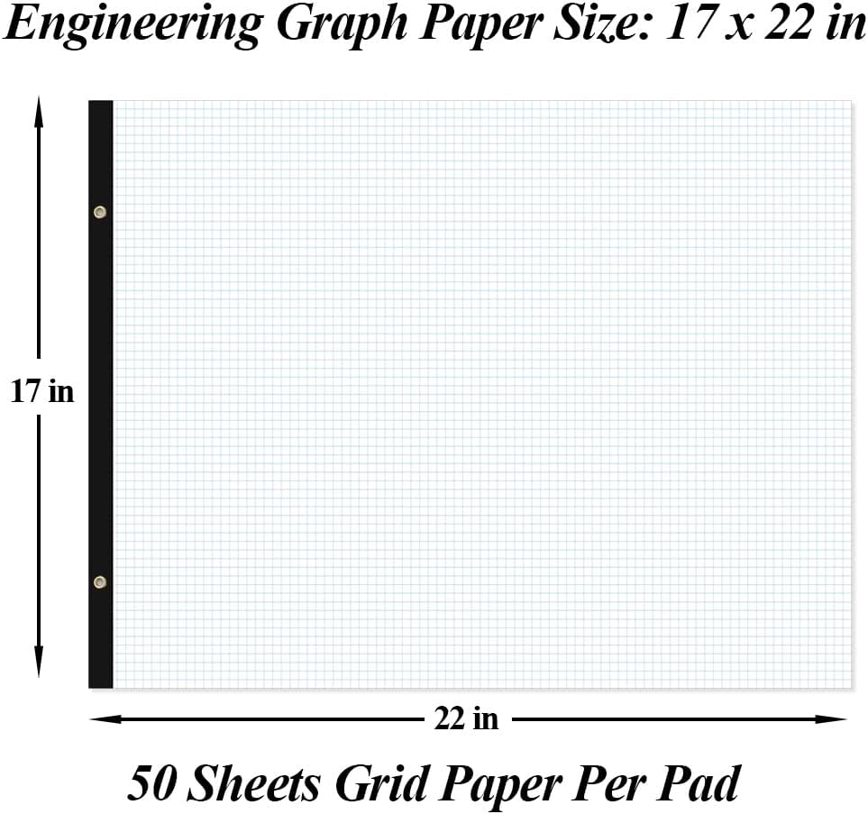 Large Engineering Graph Paper - 22" x 17" Grid Paper, 50 Sheets/100 Pages, 4"x4" Grid Pad, Giant Drafting Pad Sketching Graph Paper for Engineer Architect Designer Mathematician Draftsman