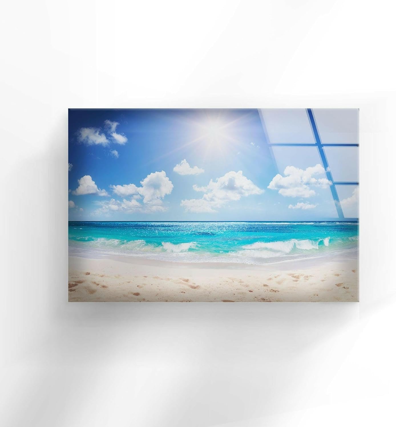 My Photostation.com 20Wx14H'' Summer Beach Landscape Glass Wall ArtTempered Glass Printing Wall Decor Large Wall Art Wall Hangings