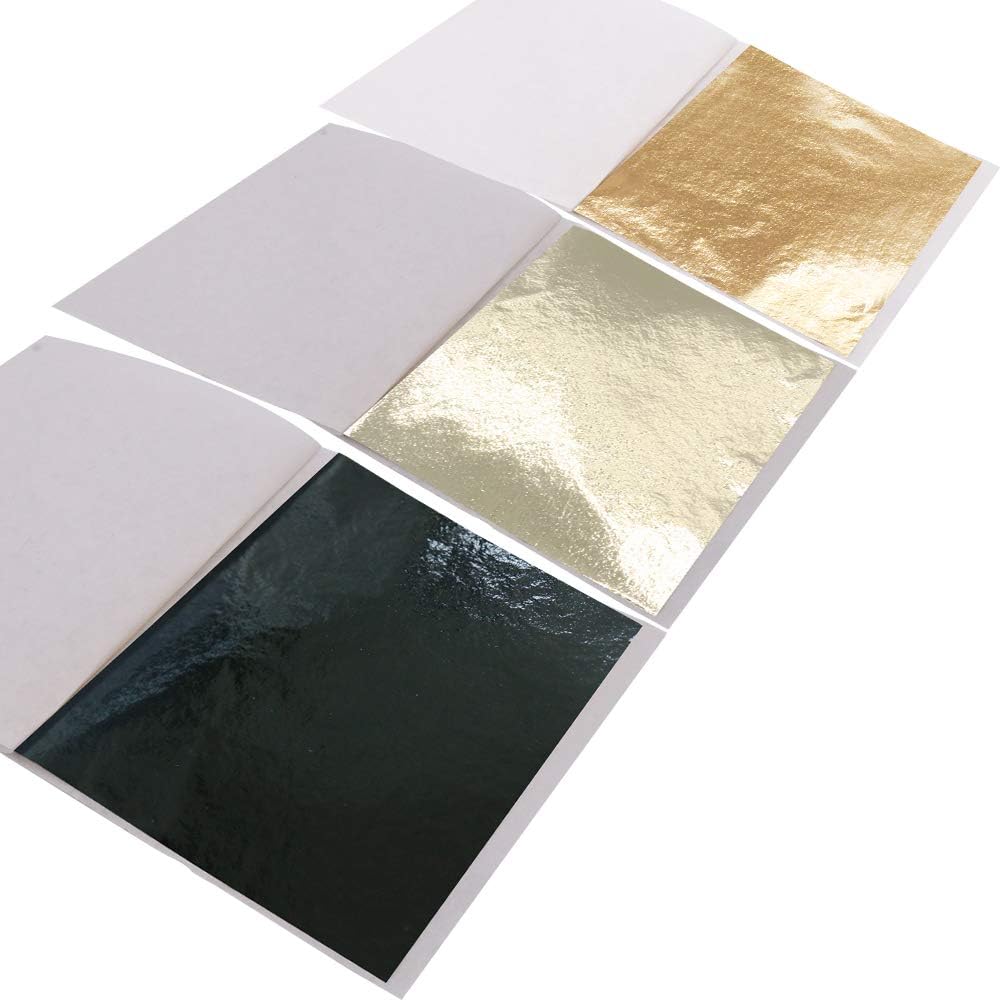 KINNO Gold Leaf Sheets, 300Pcs Black Gold Foil Sheets for Craft, Sculpture, Furniture, Arts Decoration, Gilding, Nails, Paintings, 3.15 by 3.35 Inches