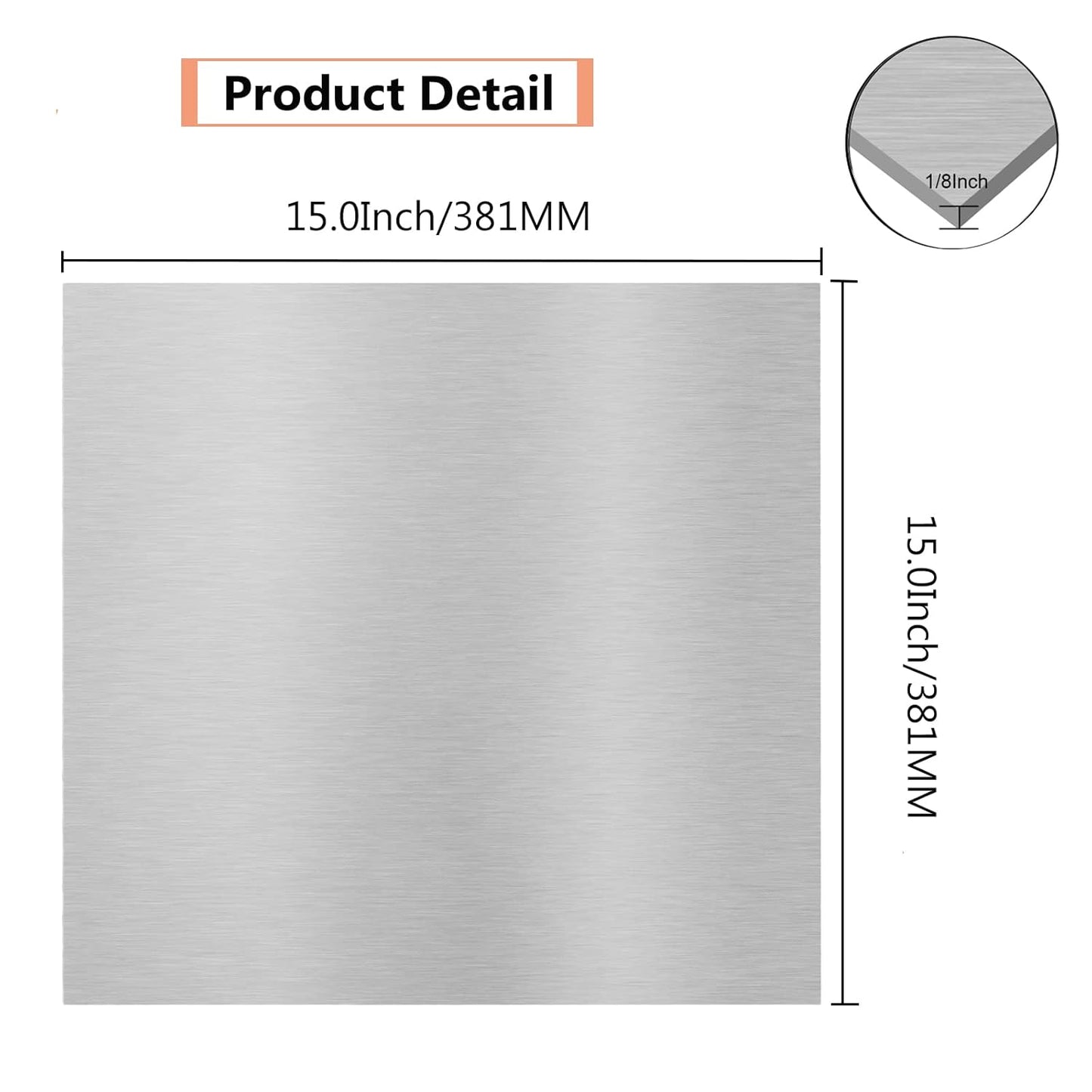 6061 T651 Aluminum Sheet Metal 15 x 15 x 1/8 (0.125") Inch Thickness Rectangle Metal Plate Covered with Protective Film, 3mm Aluminum Sheet Plate Flat Stock, Finely Polished and Deburred