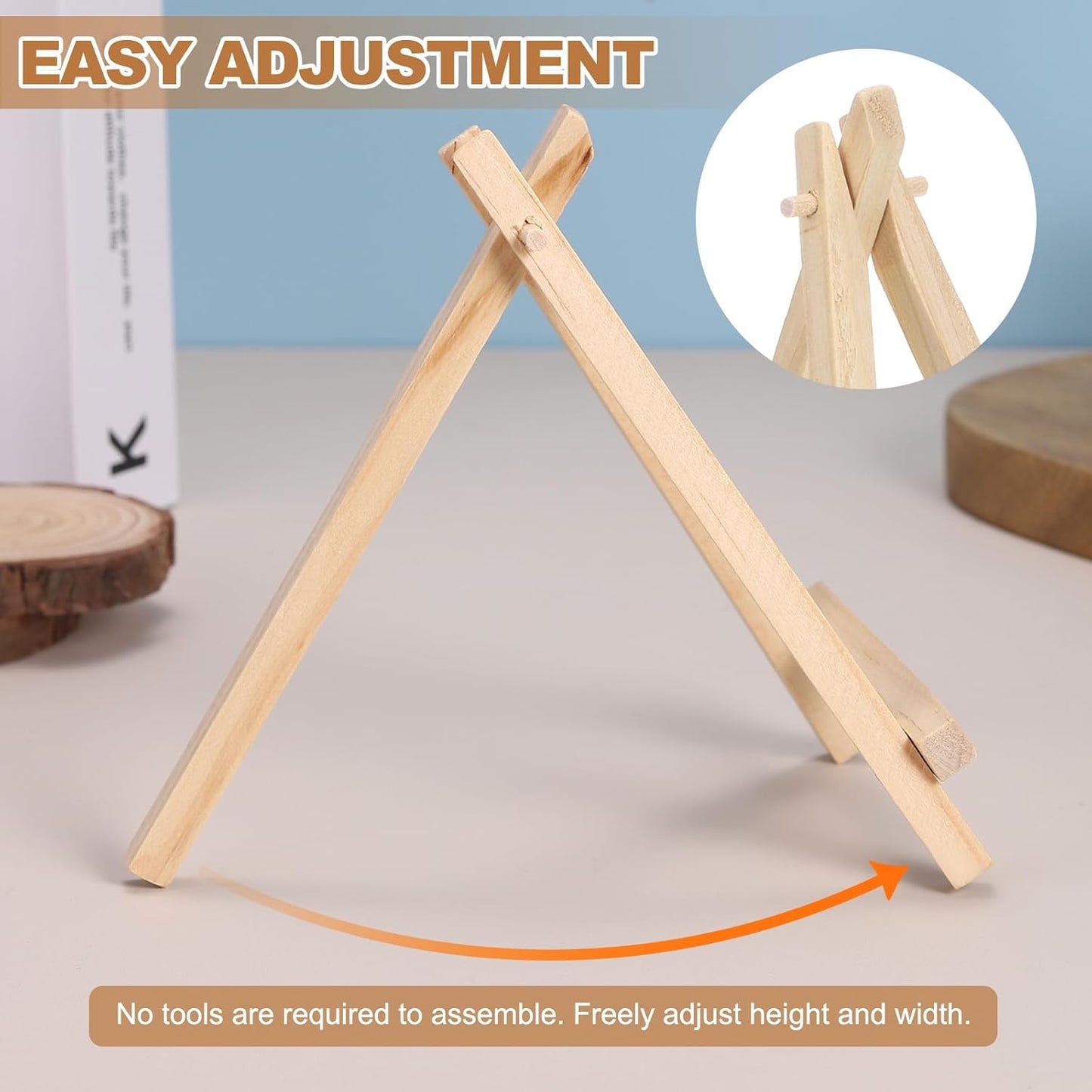 MECCANIXITY Mini Wood Display Easels, 4.9"x2.8"A-Frame Painting Tabletop Easels Holder Stand for Artists Beginners Displaying Small Canvases Art Photos Business Cards(Pack of 12, Wood Color)