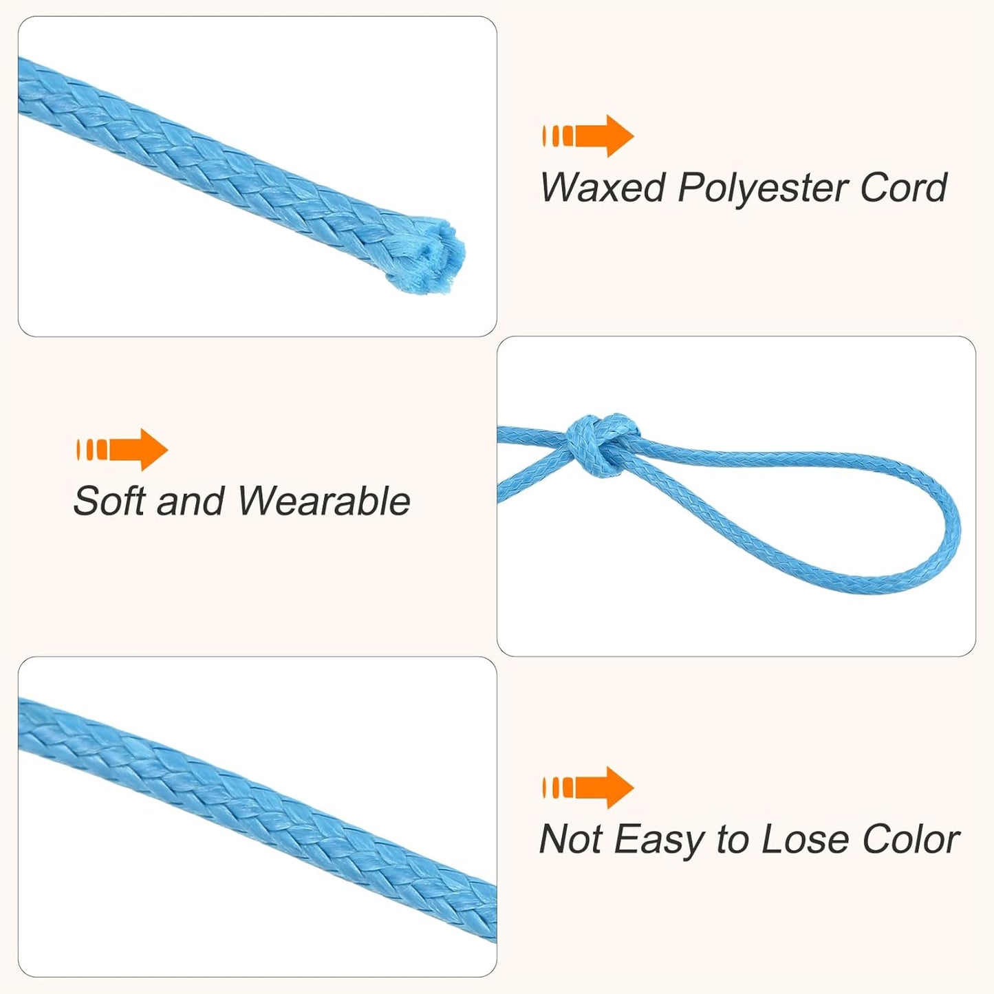 MECCANIXITY Waxed Cord 1.5mm Waxed Polyester Cord 175 Yard Wax String for Bracelet Making,Necklaces, Beading,Jewelry Making and DIY Crafts(Sky Blue)