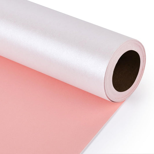 NESCCI Off White & Pink Matte Wrapping Paper,Double Sided Solid Color Pearly-Lustre Paper,Gift Wrapping Paper,Perfect for Wedding,Valentine's Day,Birthday,Christmas,Baby Shower (17 Inches X 32.8 Feet)
