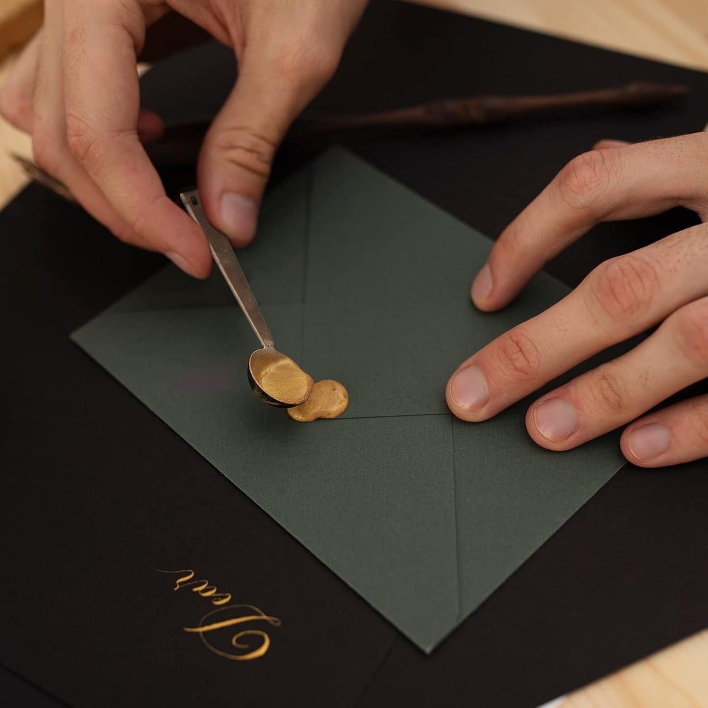 500 Pcs Octagon Sealing Wax Beads Gold Wax Seal Beads with 4 Pcs Tea Candles and 1 Pcs Wax Melting Spoon for Crafts Letter Wine Greeting Cards Sealing