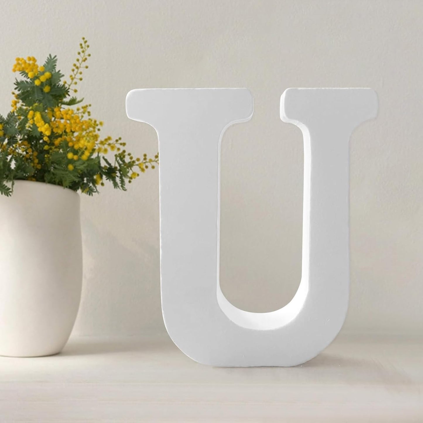 Wood Letters 4.3 Inch, White Unfinished Wood Letters for Graft, Wooden Letters for Wall Decor, Standing Letters for Bedroom, Home, Birthday, Party, DIY Graft (U)