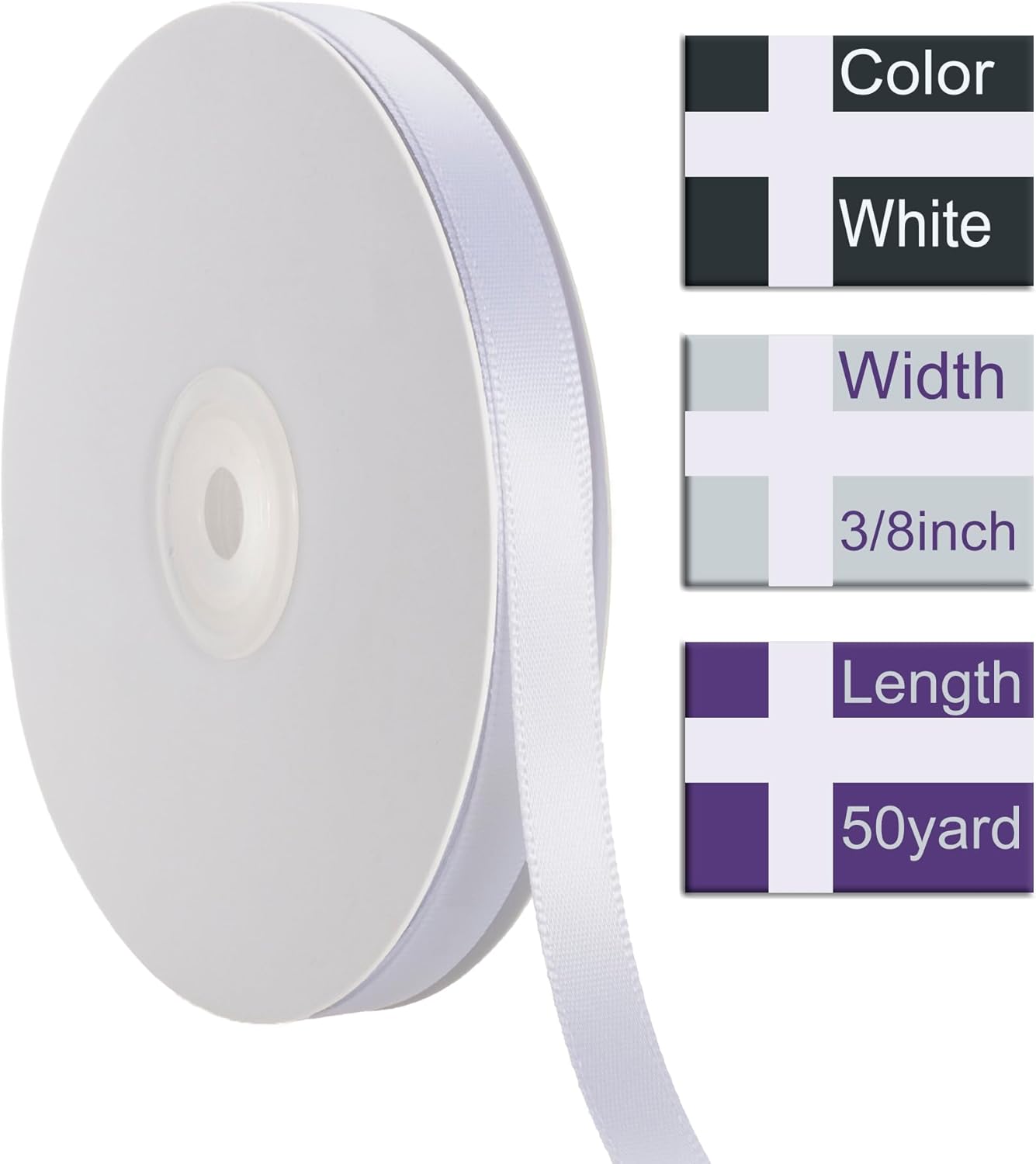 3/8 Inch White Ribbon, 50 Yards Craft Polyester Satin Ribbon Perfect for Gift Wrapping, Handmade Roses, Wedding Party Decorations and DIY Crafts