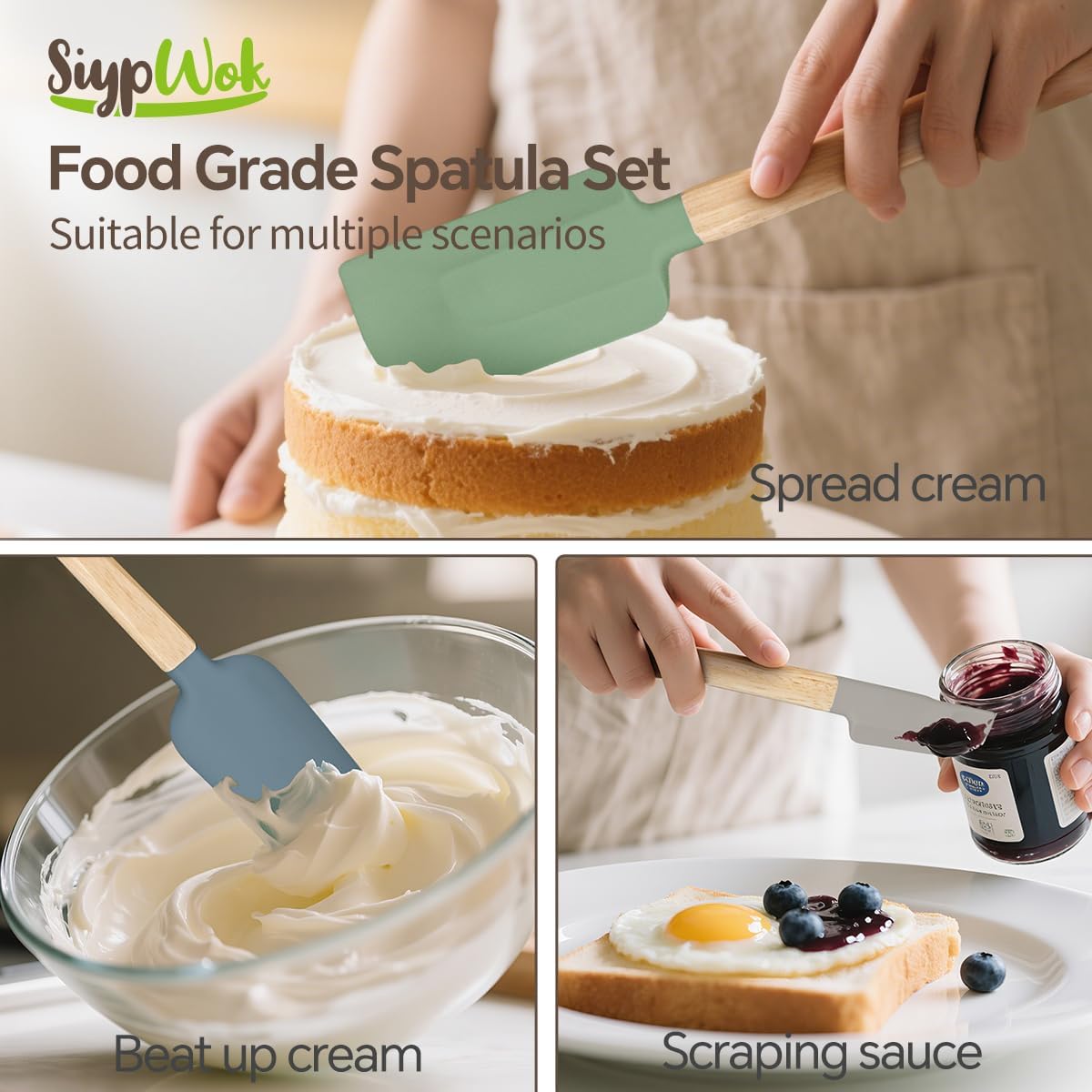 Silicone Spatula Set, Food Grade Rubber Spatula-4 Piece Nonstick Rubber Spatulas, Spoonula, Jar Scraper for Cooking, Baking, Mixing, Frosting - Heat Resistant Up to 600°F (Spatulas-Colorful)