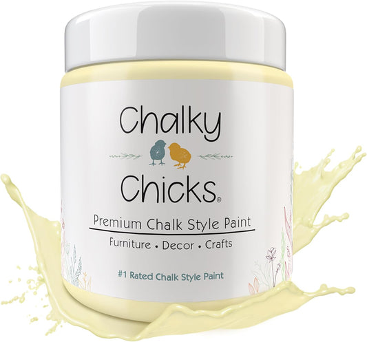 Chalky Chicks All-in-One Chalk Paint for Furniture or Cabinet - 16 Fl Oz - Matte Finish Daisy (Light Yellow) for Metal, Wood Furniture Paint - No Sanding All-in-One for Home Decor & Crafts, USA Made