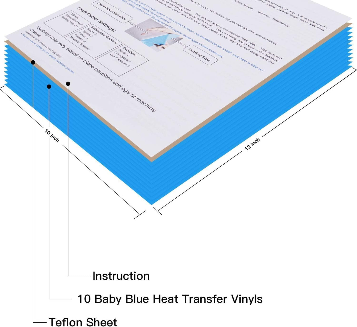 JANDJPACKAGING Baby Blue Heat Transfer Vinyl HTV - 10 Sheets Easy to Weed T-Shirt Iron on Vinyl Compatible with Cricut Cutting Machine & Silhouette Cameo, All Craft Cutters