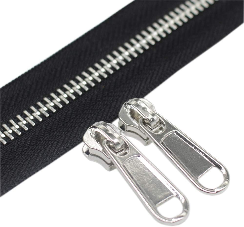 YaHoGa #5 Metal Zippers by The Yard Bulk 4 Yards + 10 pcs Sliders for Bags DIY Sewing Tailor Crafts (Silver Teeth)