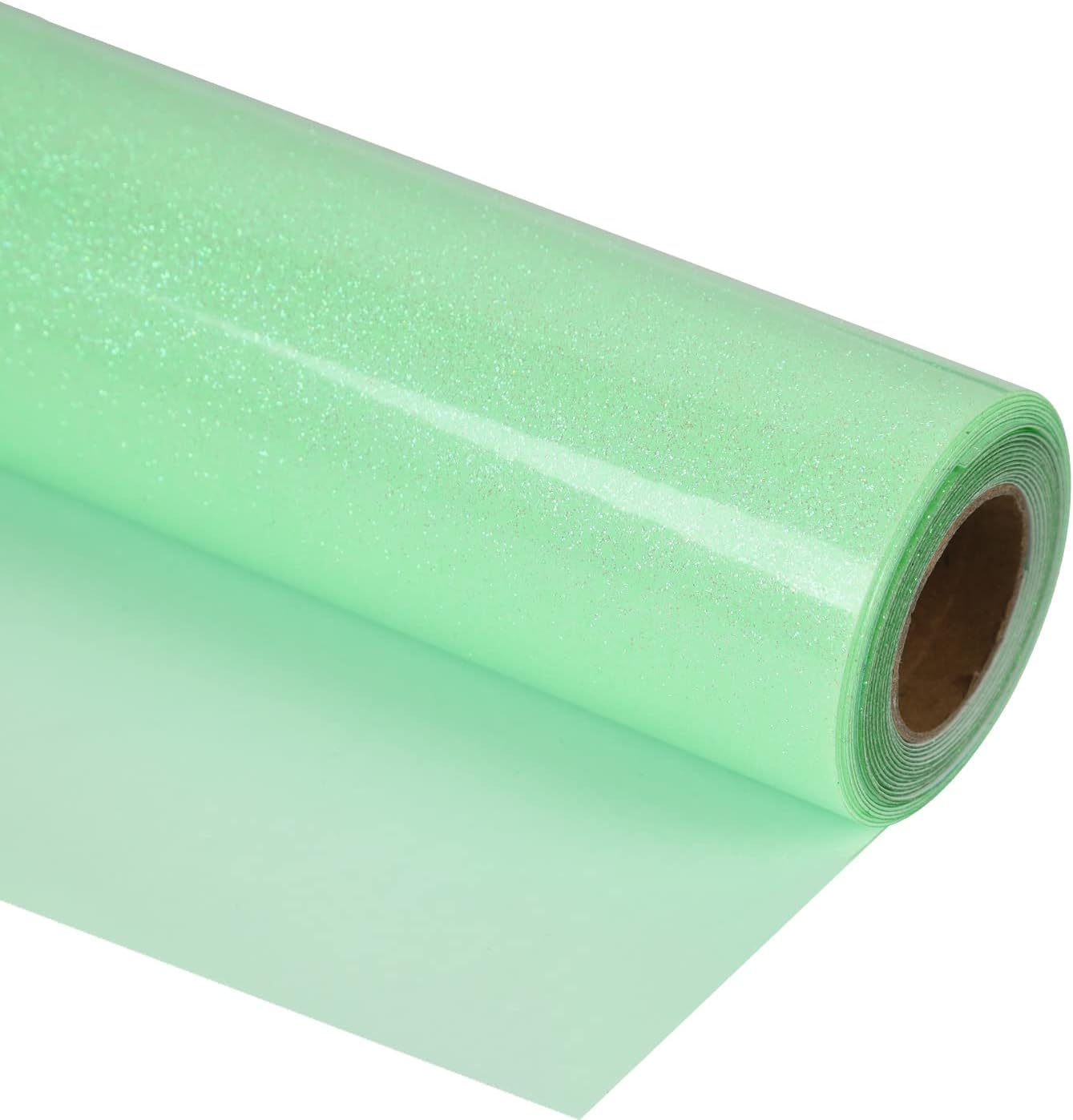 guangyintong Glow Glitter Light Green Heat Transfer Vinyl HTV Rolls, 12" x 8ft Iron on Vinyl for T-Shirts, Glitter HTV Vinyl for All Cutter Machines Easy to Cut & Weed for DIY Design