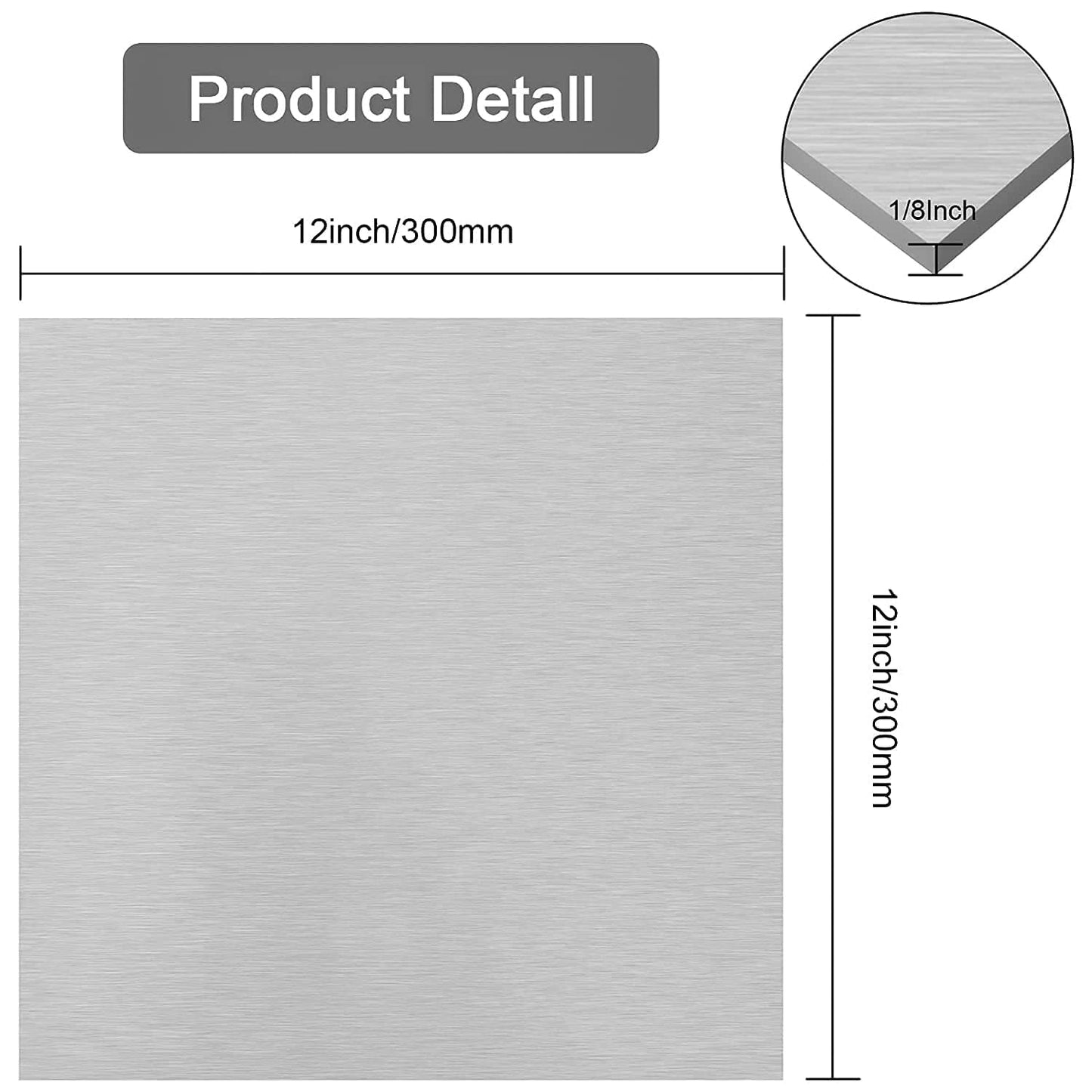 5052 H32 Aluminum Sheet Metal 12 x 12 x 1/8 (0.125”) Inch Flat Plain Aluminum Plate Covered with Protective Film, Rectangle 3MM Aluminum Metal Plate for Crafting, Industry