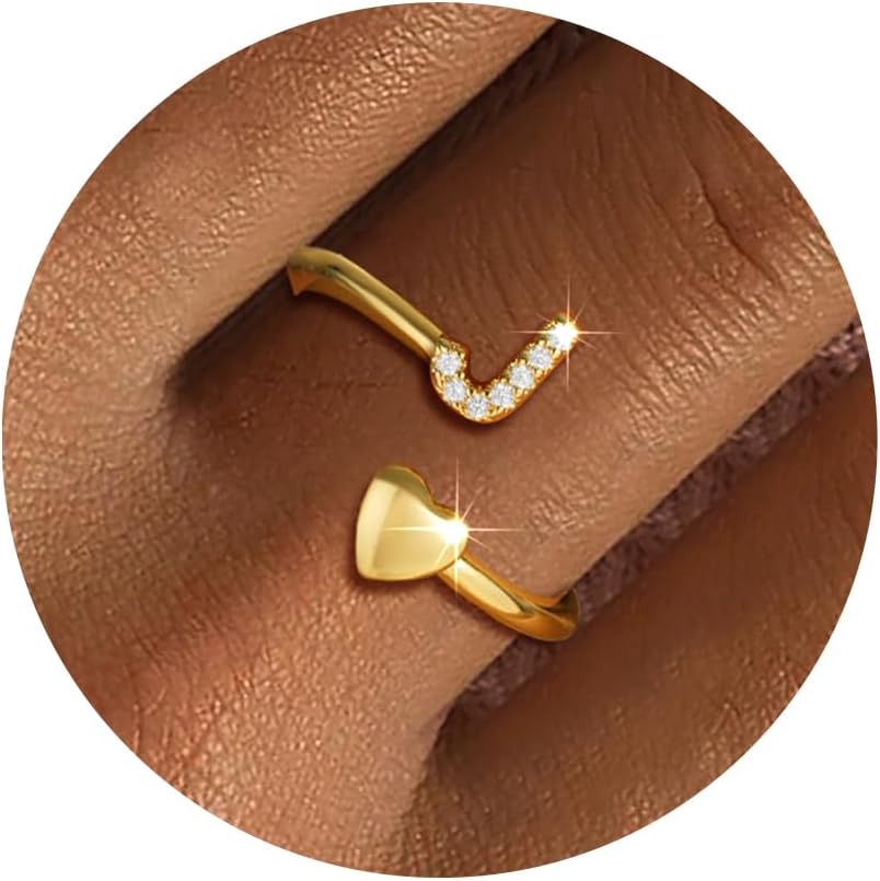 Gold Initial Rings for Women Girls, Dainty 14K Gold Plated Adjustable Initial Rings Cute Heart Zirconia Ring for Women Teen Girl Gifts