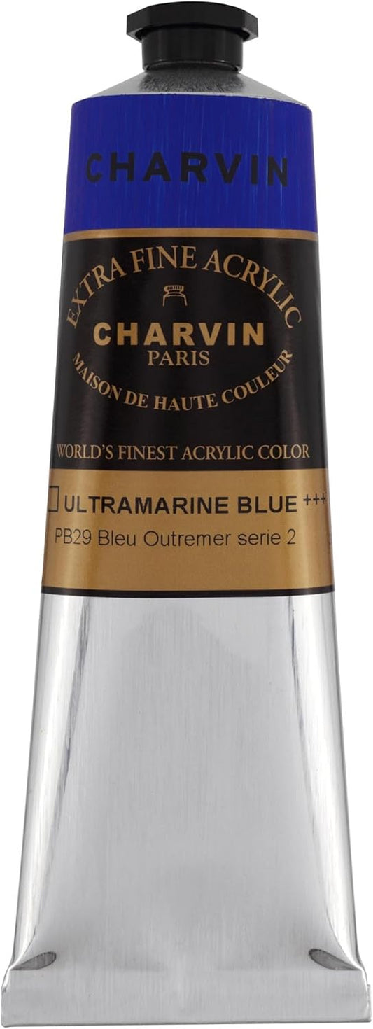 Charvin Extra Fine Professional Acrylic Paint - Ultramarine Blue, 150ml Tube, Triple-Milled, Lightfast Pigments, Open Stock Artist Acrylic Paints in Nature-Inspired Hues