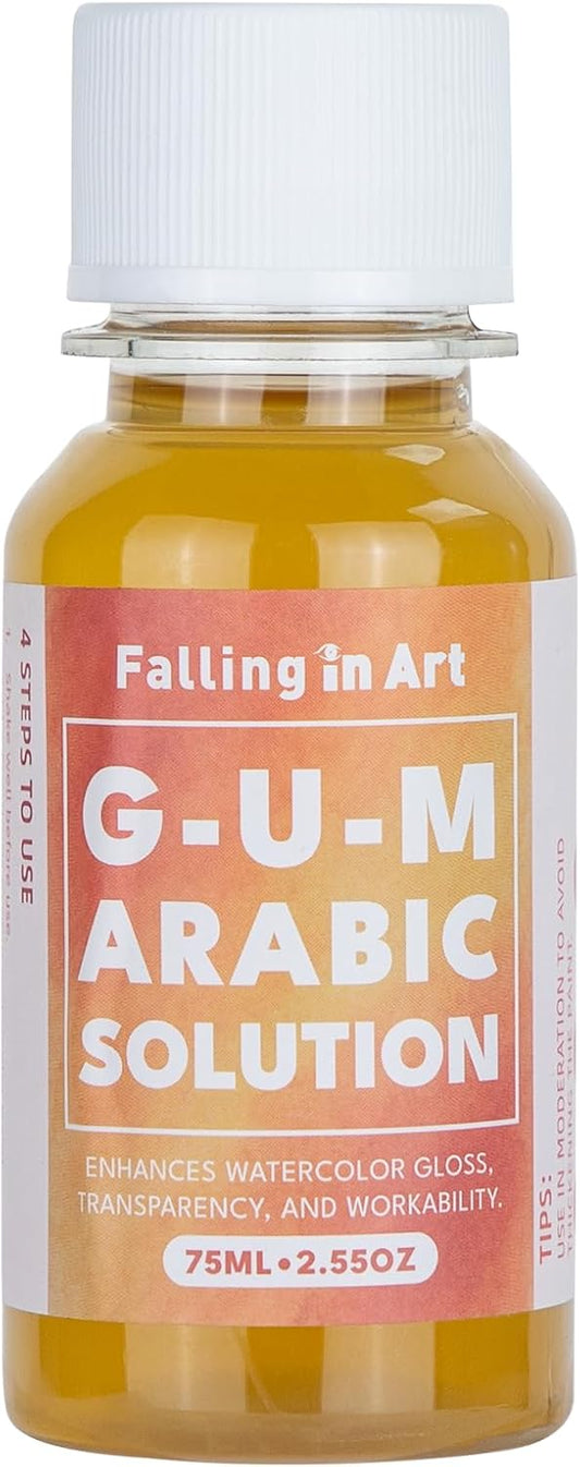 Falling in Art Gum Arabic Solution, Gum Arabic Liquid for Watercolor Painting, 2.5 Oz Bottle