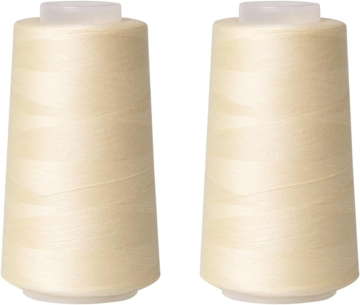 Sewing Thread Cone Set, 2 Pack Serger Thread, 3000 Yards Each, All Purpose Thread for Sewing, Quilting, Machines, Overlock, Merrow & Hand Embroidery (Beige*2)