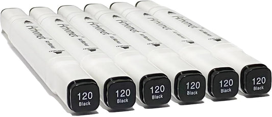 6pcs Black Alcohol Markers Set, Dual Tips Art Markers Drawing Sketched Double Tipped for Beginner Adults Kids(Black)