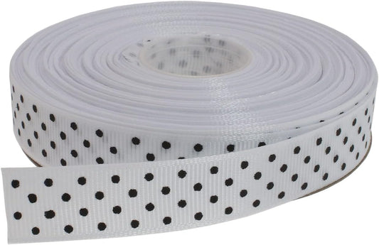 Polka Dot Grosgrain Ribbon 25 Yard Each Roll 100% Polyester (5/8", White)