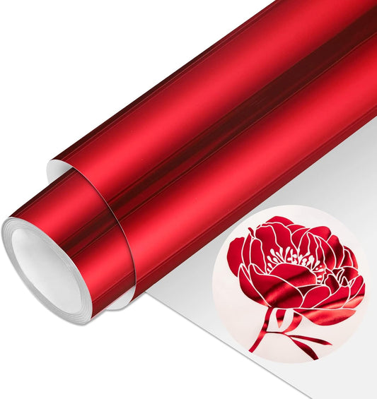 VINYL FROG Metallic Foil HTV Vinyl Roll 12" x5ft Red Heat Transfer Vinyl Chrome Iron on Vinyl Easy to Cut & Weed DIY Heat Press Design for T-Shirts