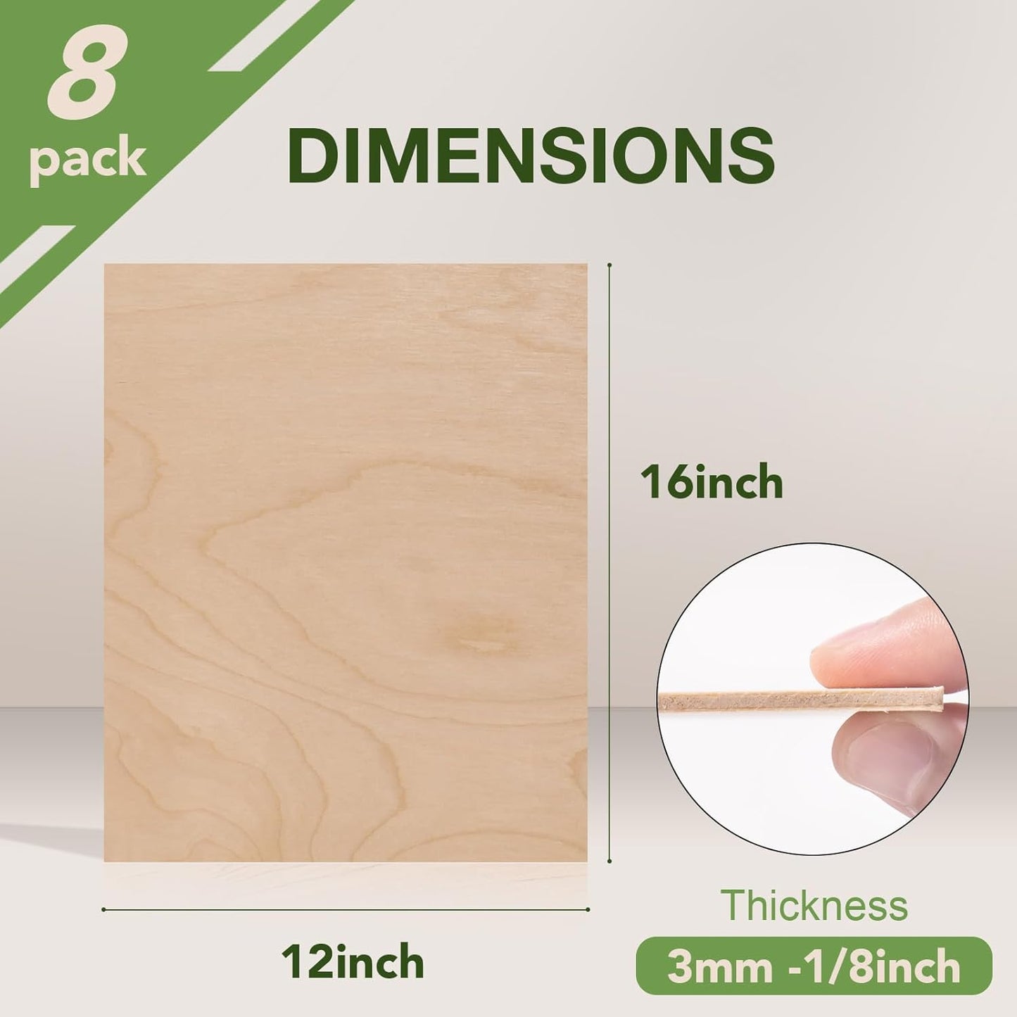 8 Pack Birch Plywood Sheets, 12 x 16 x 1/8 Inch, 3mm Plywood for Laser Cutting, Thin Unfinished Wood Sheets for Architectural Models, Wood Burning and DIY Wood Crafts
