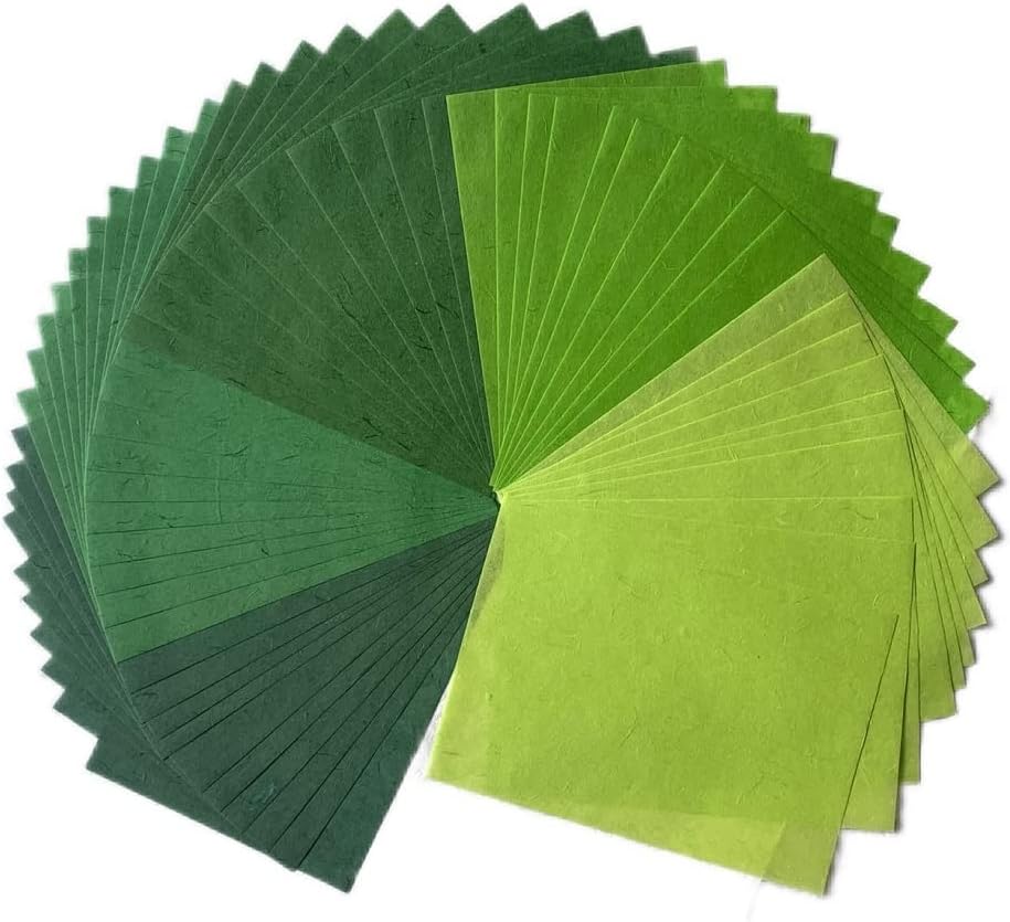 50 Sheets A4 Natural Fiber Mulberry Tree Mulberry Paper Sheets Art Tissue Washi Paper Design Craft Art Origami Suppliers Card Making DIY Crafts (Green Tone, A4)