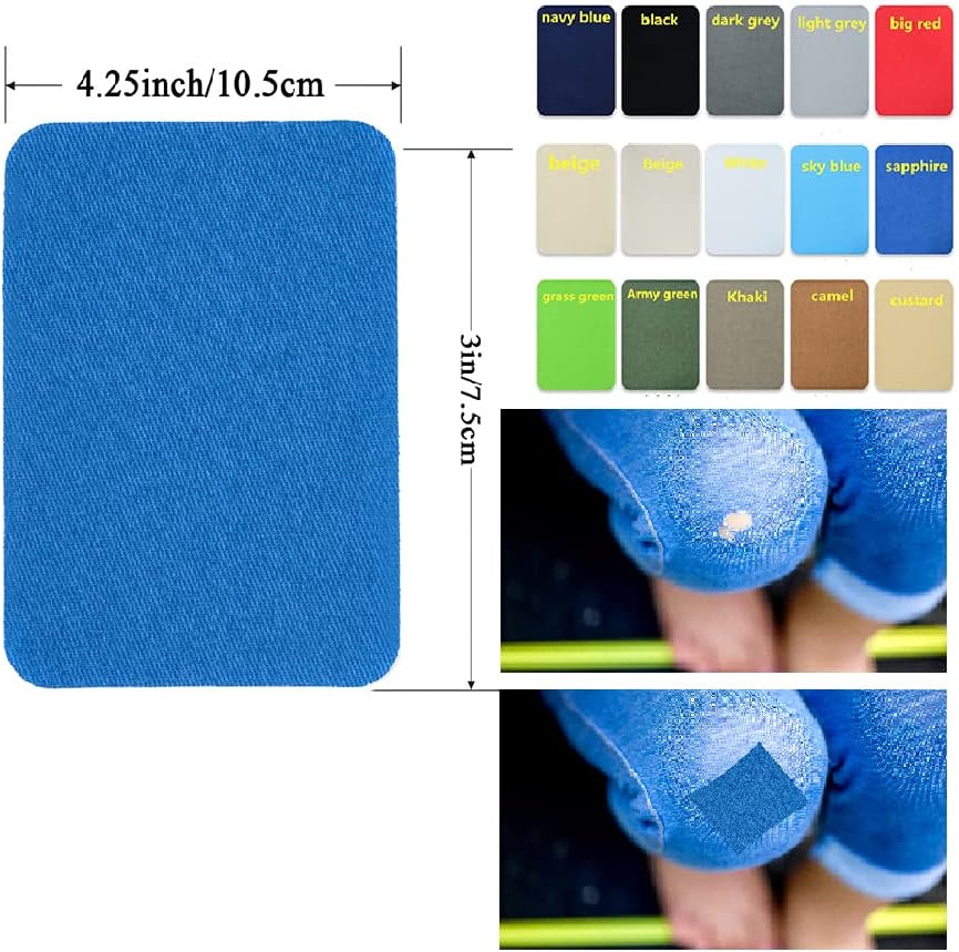 12PCS Fabric Iron on Patches Inside & Outside Strong Glue 100% Cotton Repair Patch for Clothes Pants Mending and Decorating, Dark Grey