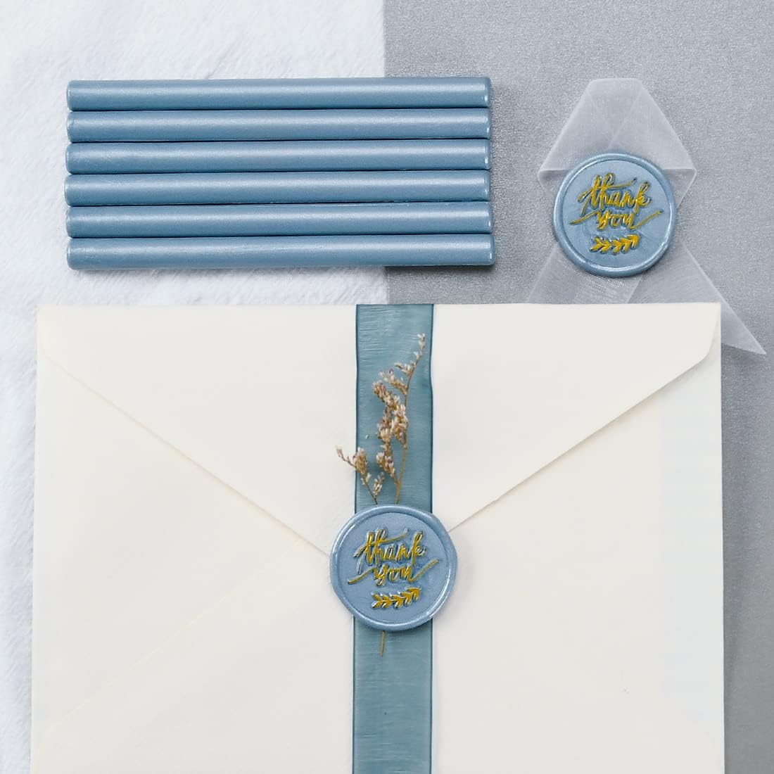 16 PCS Dirty Blue Small Glue Gun Sealing Wax Sticks for Mini Glue Gun, Make Seals for Wedding Invitations/Thanks Card/Envelopes/Teenager Boys Xmas Gift Wrapping/Baby Shower Card Gifts