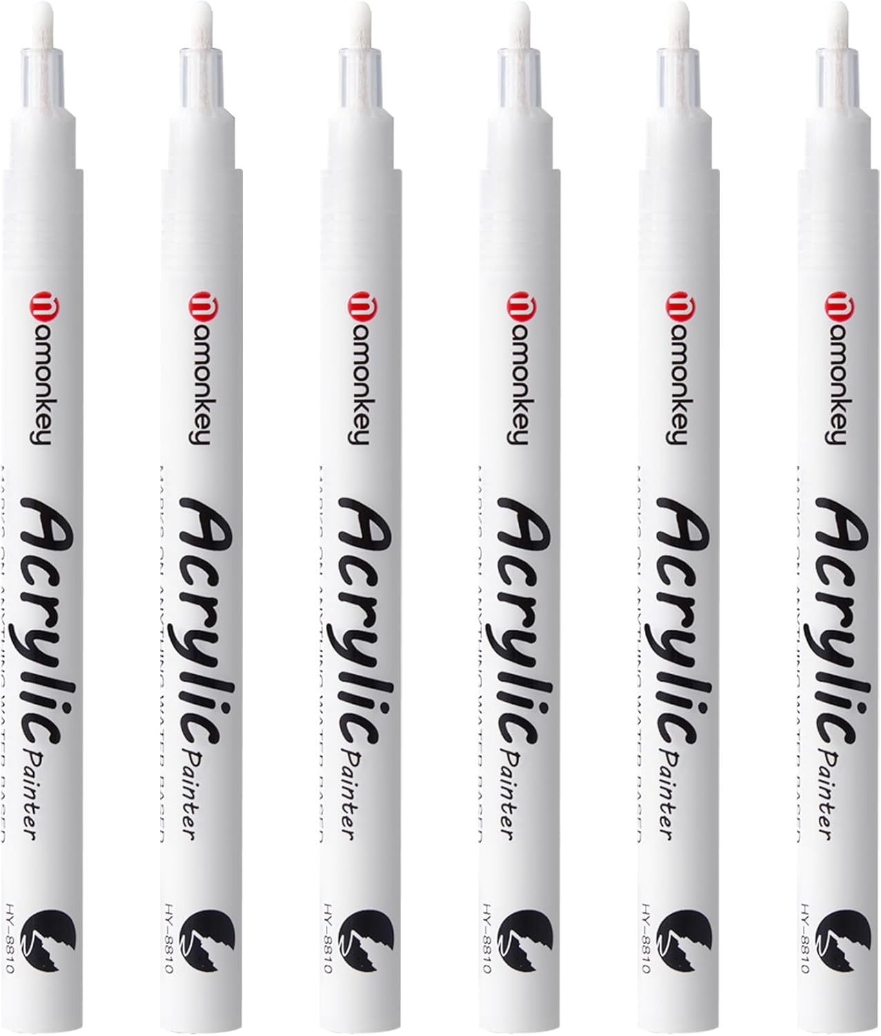 White Paint Marker Pens 6 Pack 1.2mm Fine Tip, Permanent Acrylic Ink for Rock, Wood, Metal, Glass, Ceramic, Plastic, Canvas, Pens for DIY Crafts, Art & Fine Detailing