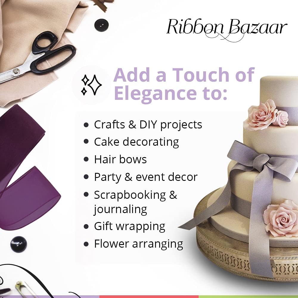 Ribbon Bazaar Sheer Organza Wired Ribbon - 100% Polyester Wire Edged Ribbon for Floral Decor, Table Arrangements, Apparel Embellishment & More - 1-1/2" Purple 25yd