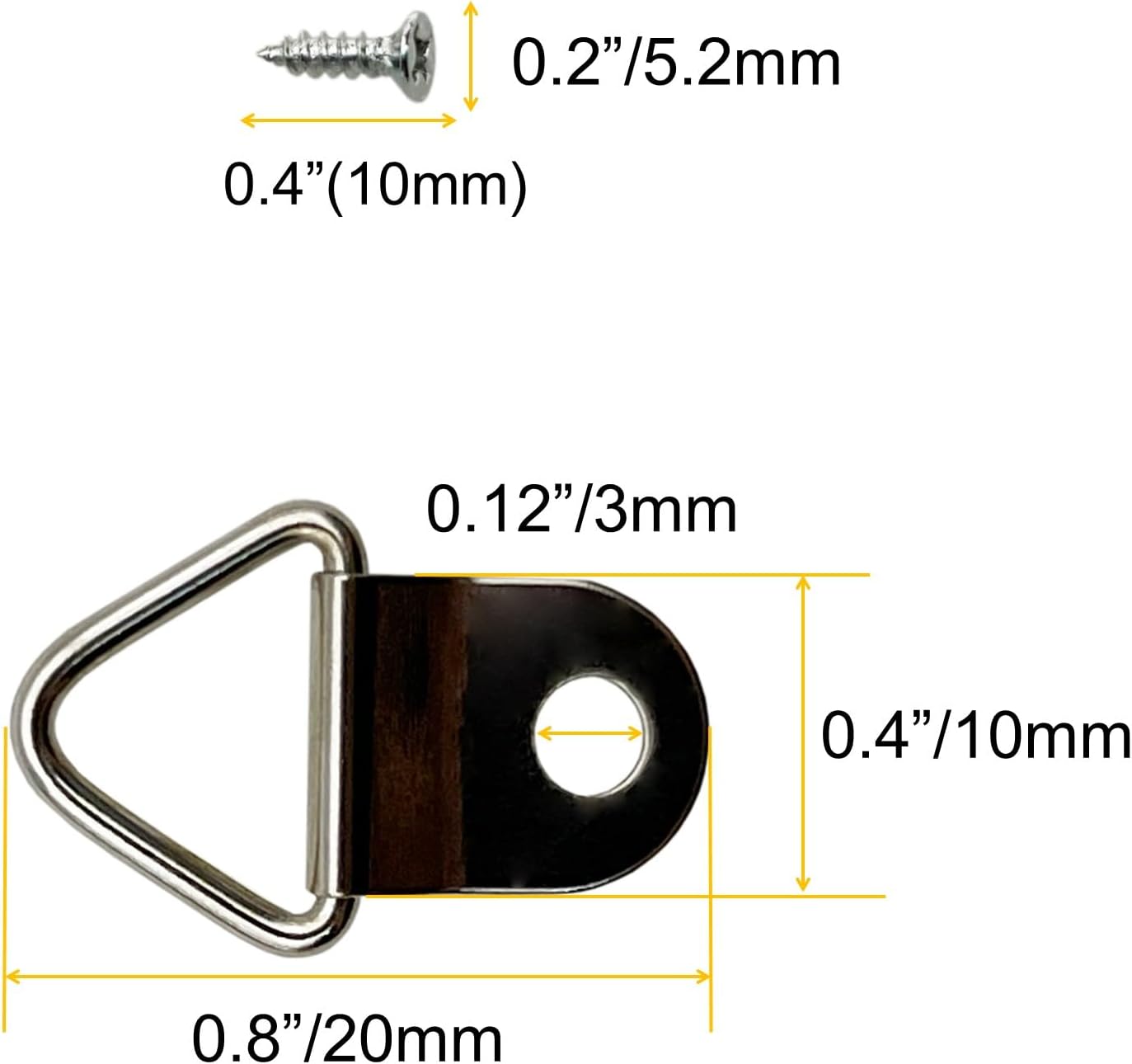 Silver Triangle Ring Picture Hangers (100 Pack) with Screws for Hanging Frames, Paintings, Artwork, Photos on Drywall