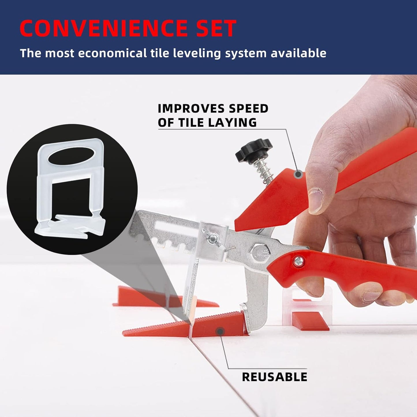 Tile Leveling System with Tile Plier, 1000-Piece Tile Spacers Clips and 200-Piece Reusable Wedges, Tile Leveler Tool Set for Ceramic Tile and Stone Installation (1/8 Inch Tile Spacers)