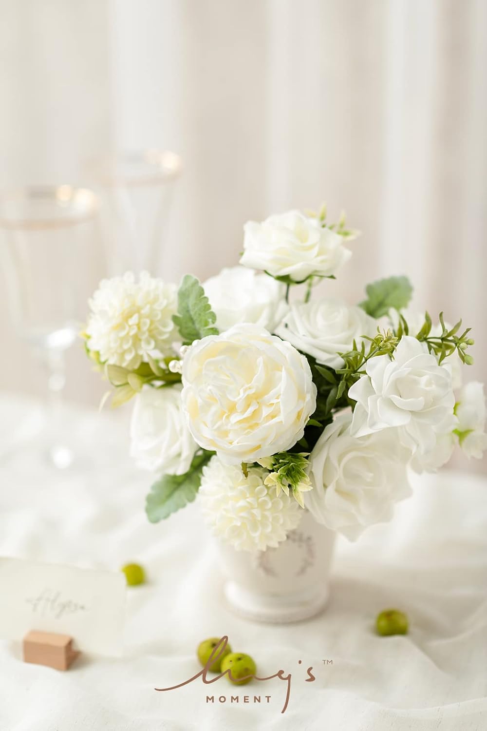 Ling's moment Ivory Dahlia Foam Artificial Flowers Real Touch Faux Fake Flower for Home Decor Graduation Baby Shower Decorations Outdoors Party Favors Wedding Gifts Centerpieces Arrangements 25pcs