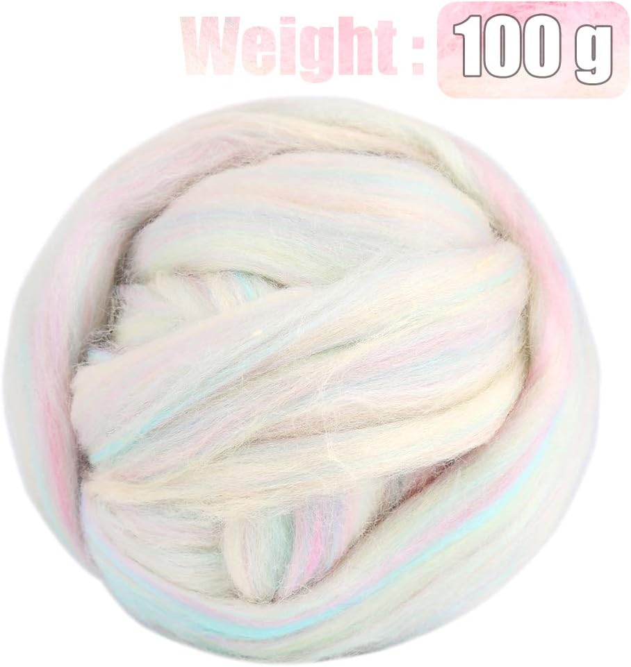3.53oz Wool Roving Yarn, Fiber Roving Wool Top, Needle Felting Supplies, Pure Wools, Chunky Yarn, Spinning Wools for Needle Felting Wet DIY Hand Spinning (Multicolor)
